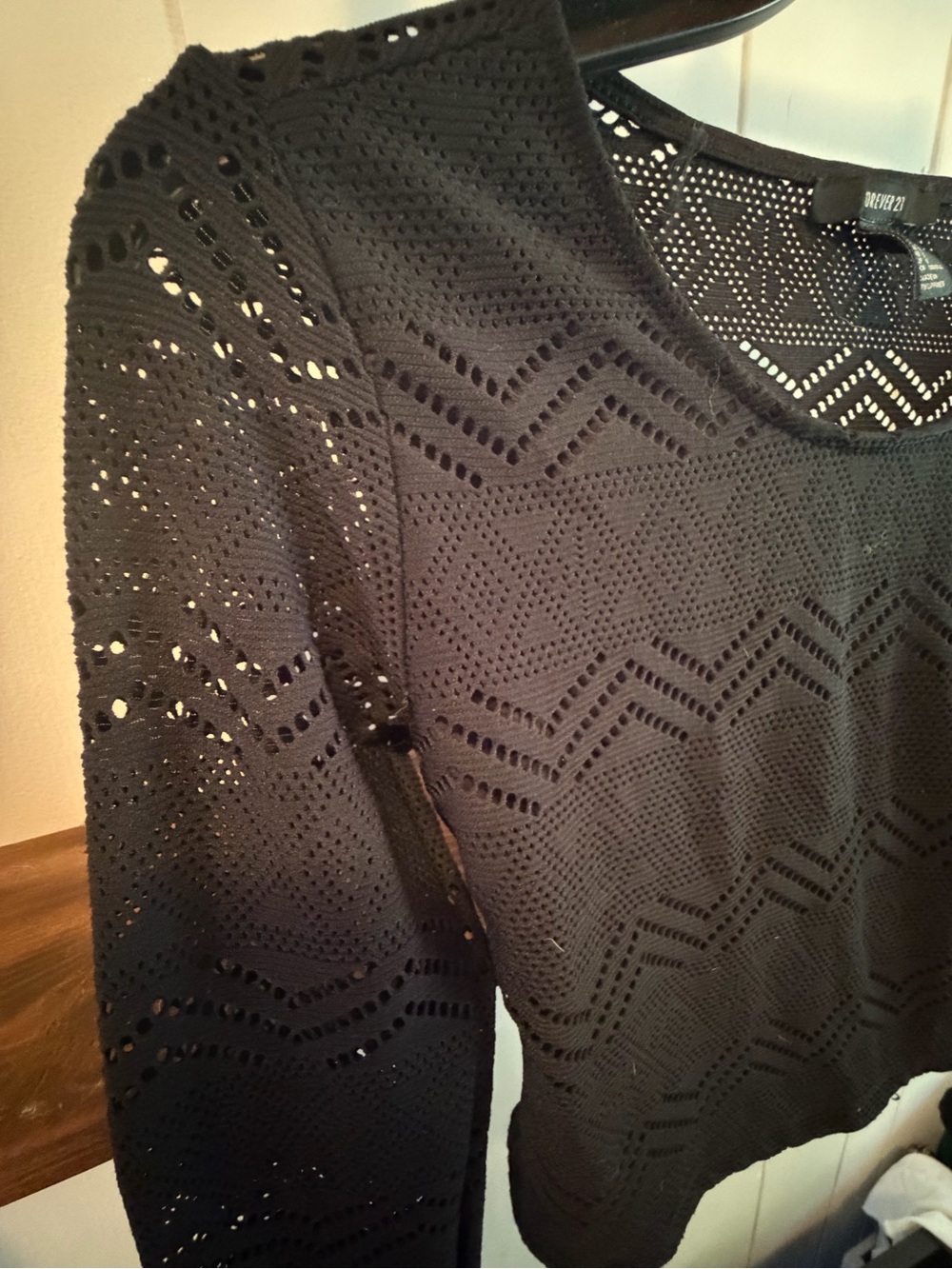 Forever 21 Black Crochet Open-Knit Long Sleeve Crop Top - SMALL - Picture 2 of 3